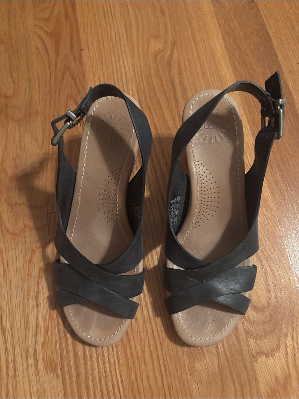UGG Black Leather Crisscross Sling Back Sandals
